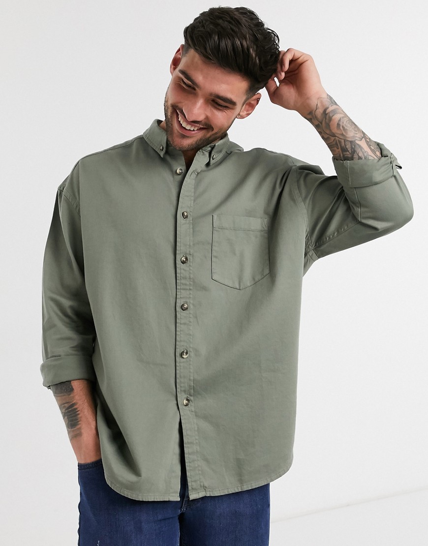 ASOS DESIGN – Khakifärgad skjorta i 90-talsstil med oversize-passform-Grön