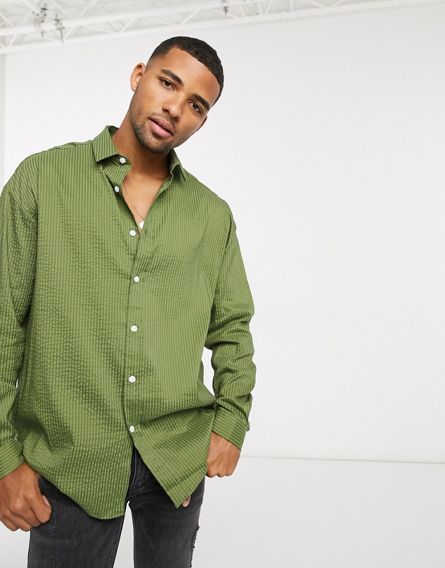ASOS DESIGN – Khakifärgad skjorta i bäckebölja, oversize och 90-talsstil-Grön