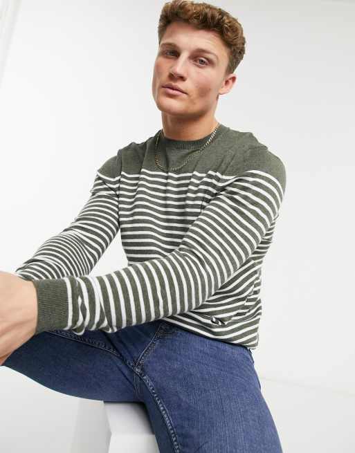 ASOS DESIGN – Khakifärgad stickad tröja med ränder