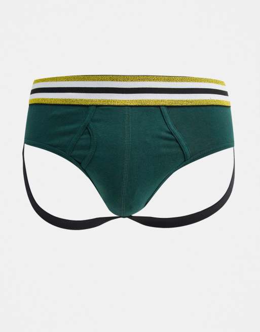 ASOS DESIGN – Khakifärgad suspensoar i ekologisk bomull med kontrasterande randig midjeresår, 2 av 4