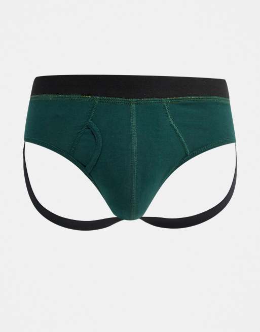 ASOS DESIGN – Khakifärgad suspensoar i ekologisk bomull med kontrasterande randig midjeresår, 4 av 4
