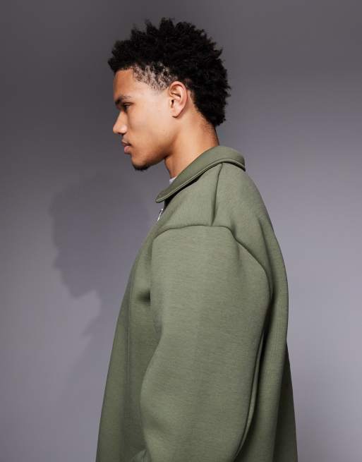ASOS DESIGN – Khakifärgad sweatshirt i oversize med kvartslång dragkedja, krage och fast fåll, 4 av 5