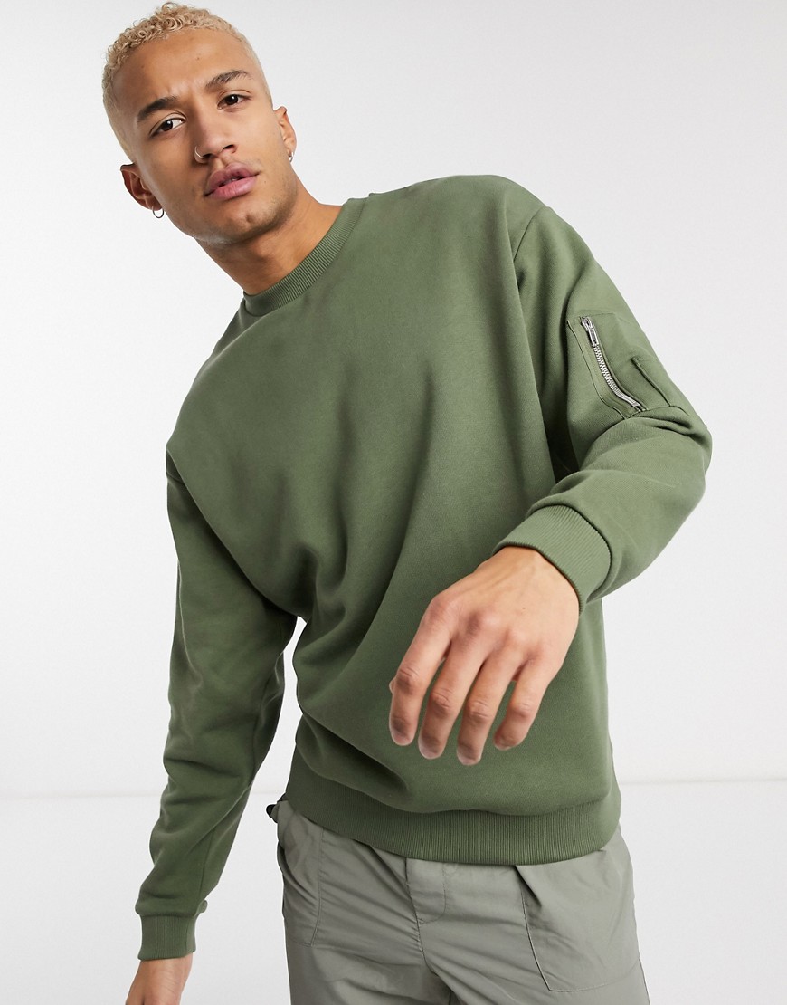 ASOS DESIGN – Khakifärgad sweatshirt i oversize med MA1-ficka-Blå