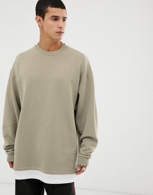 ASOS DESIGN – Khakifärgad sweatshirt i oversize-modell med t-shirtfåll-Grön