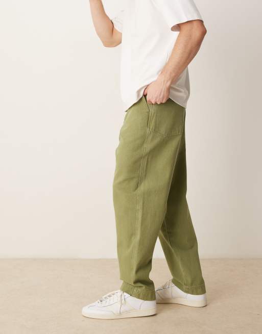 ASOS DESIGN – Khakifärgade, baggy byxor med detalj på bakfickan , 4 av 5