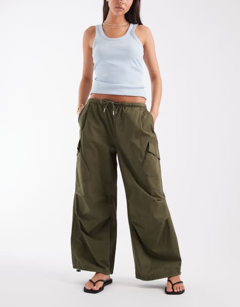 ASOS DESIGN – Khakifärgade fallskärmsbyxor i cargomodell - view 1