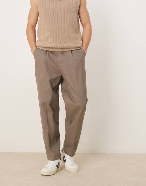 ASOS DESIGN – Khakifärgade, formella chinos i oversize och bomull med avsmalnad passform och justerbara remmar i sidan - view 1