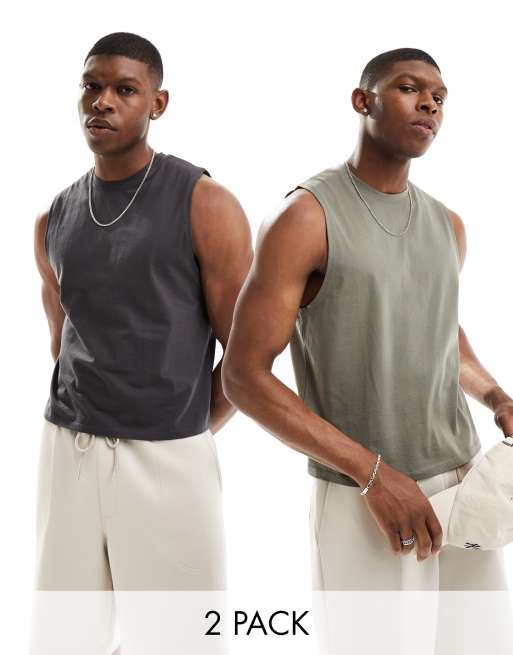ASOS DESIGN – Khakifärgade och mörkgrå linnen, 2-pack
