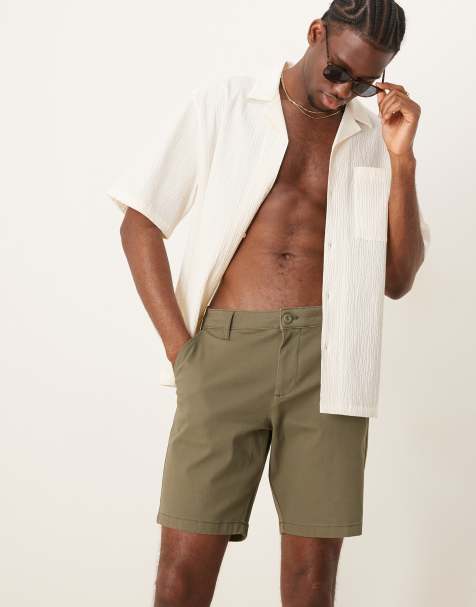 ASOS DESIGN – Khakifärgade, smala chinoshorts i normal längd - view 1