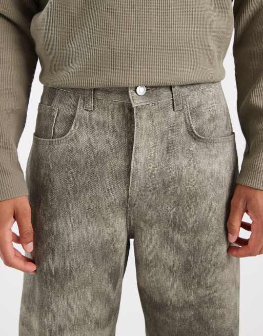 ASOS DESIGN – Khakifärgade, suddigt mönstrade, baggy byxor, 4 av 5
