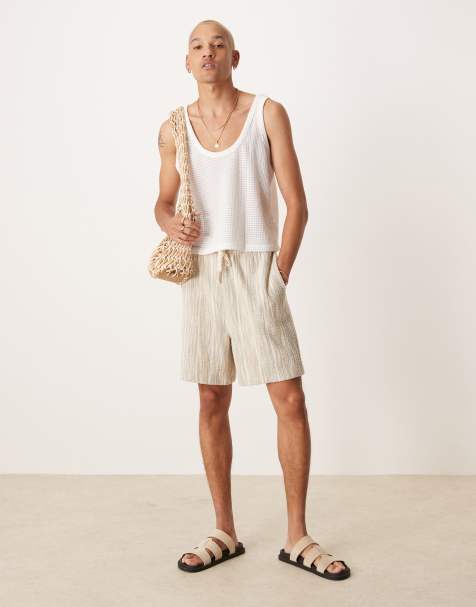 ASOS DESIGN – Khakifärgade, texturrandiga shorts i oversize - view 1