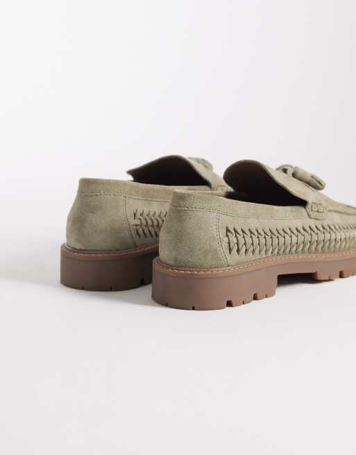 ASOS DESIGN – Khakifärgade, vävda loafers i mocka med tofsar och mönstrad sula, 4 av 4