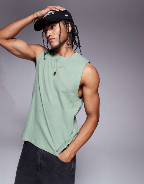 ASOS DESIGN – Khakifärgat, boxigt linne i linmix med rund halsringning - view 1