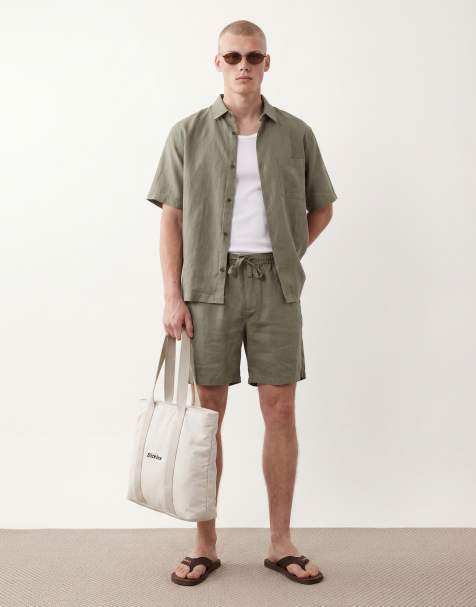 ASOS DESIGN – Khakifärgat set i 100% linne - view 1