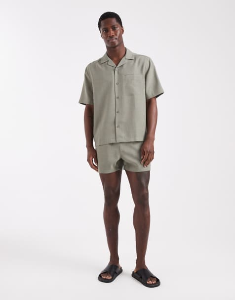 ASOS DESIGN – Khakifärgat set i linneliknande tyg - view 1