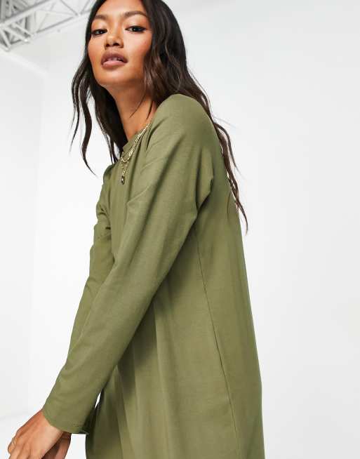 ASOS DESIGN - khakifarvet maxi-t-shirtkjole med lange ærmer, 3 af 4