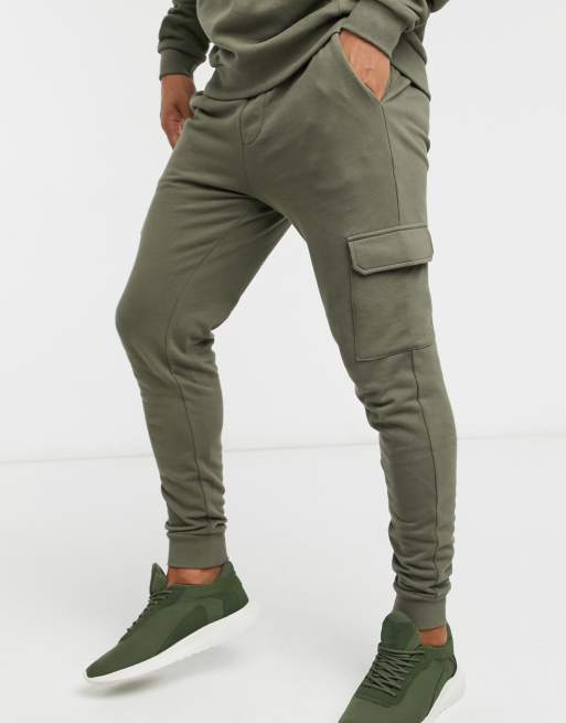 ASOS DESIGN - Khakifarvet træningssæt med hættetrøje & skinny cargo-joggingbukser, 3 af 4