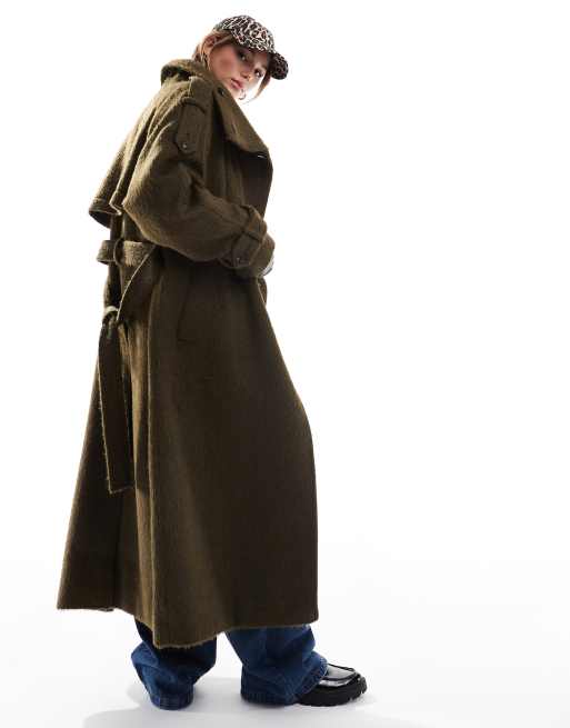 ASOS DESIGN - Khakigrøn og børstet trenchcoat med ståkrave, 4 af 4