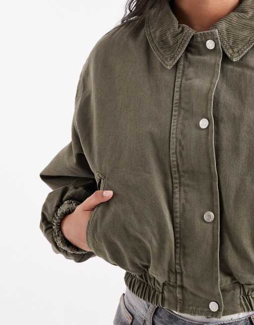 ASOS DESIGN – Khakigrön bomberjacka i denim, 4 av 4