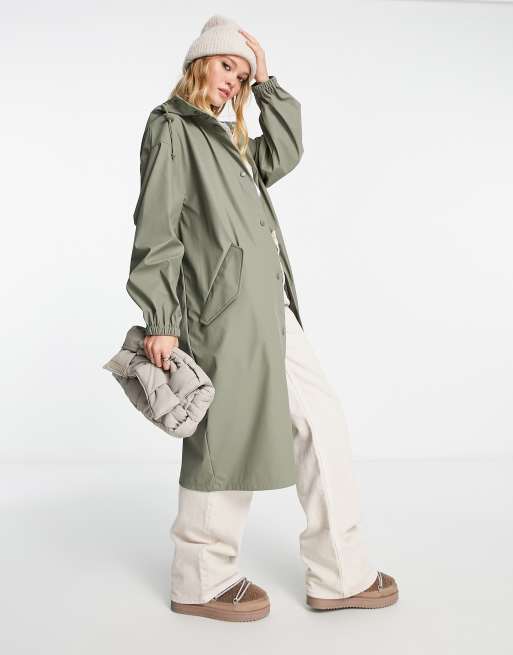 ASOS DESIGN – Khakigrön gummerad regnparka