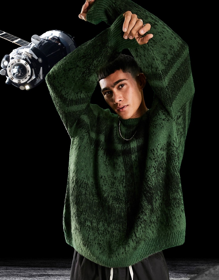 ASOS DESIGN – Khakigrön rutig tröja med textur-Blå