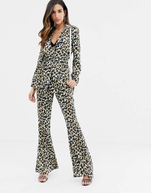 ASOS DESIGN kick flare pants in animal jacquard with wrap tie