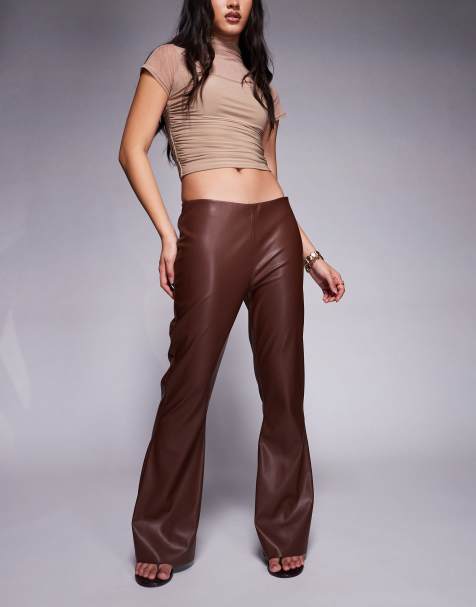 ASOS DESIGN kick flare pu trousers in brown - view 1