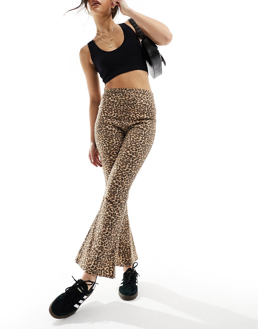 ASOS DESIGN kick flare trouser in leopard print-Multi