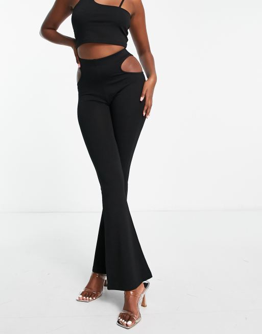 ASOS DESIGN kick flares with hip cut outs in black (part of a set)