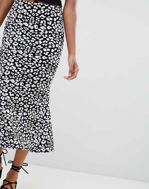 ASOS DESIGN kickflare midi skirt in mono leopard print