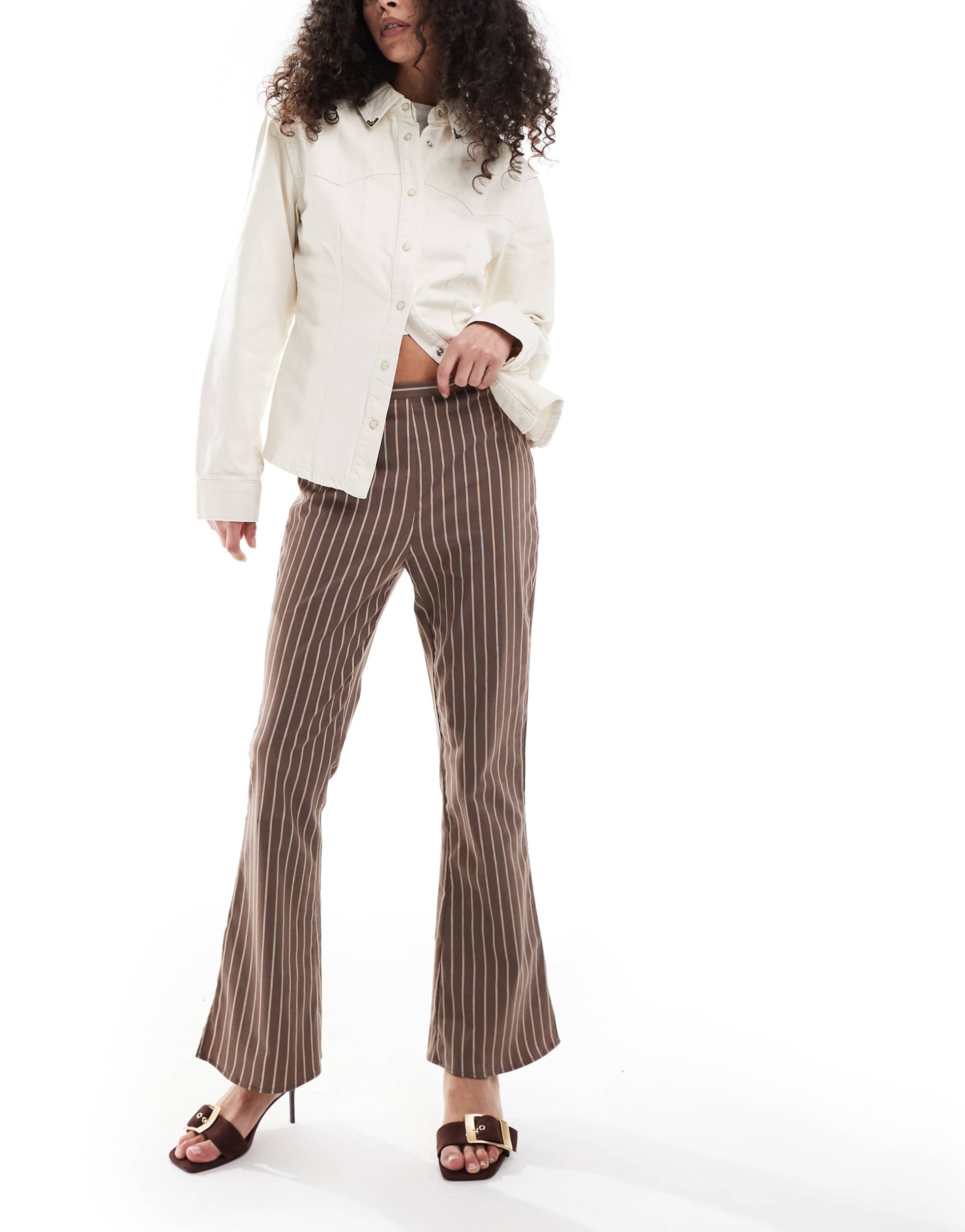 asos design kickflare pants in chocolate pinstripe