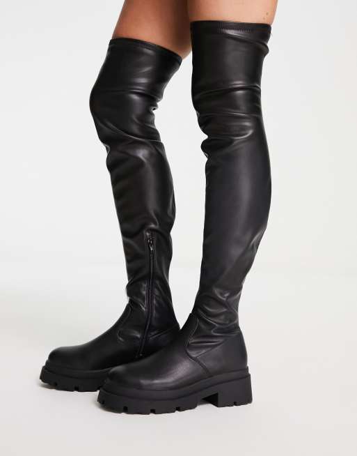 ASOS DESIGN - Kieran - Chunky flade overknee-støvler i sort, 4 af 4