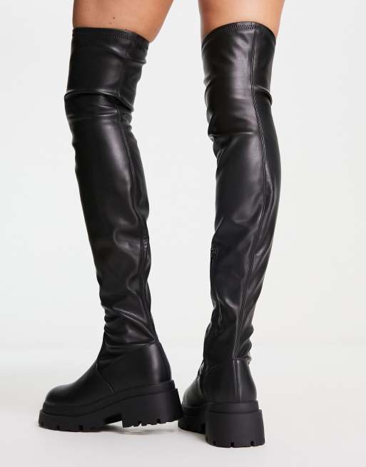 ASOS DESIGN – Kieran – Overknee-Stiefel mit breiter, flacher Sohle in Schwarz, 2 von 4