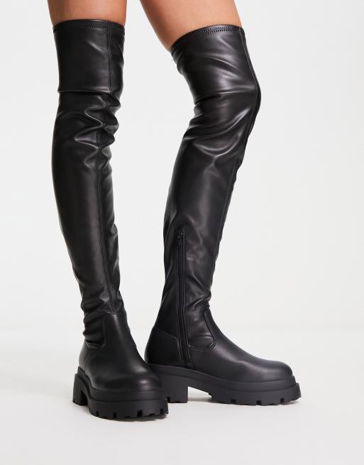 ASOS DESIGN – Kieran – Overknee-Stiefel mit breiter, flacher Sohle in Schwarz, 3 von 4