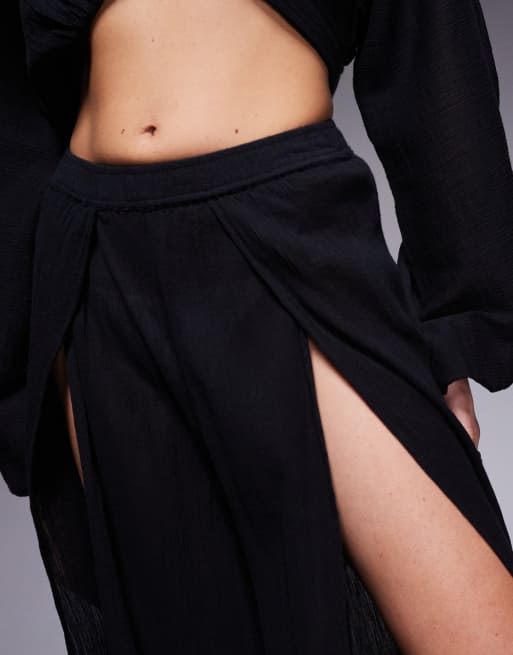 ASOS DESIGN Kiki beach split front pants in black, 4 of 5
