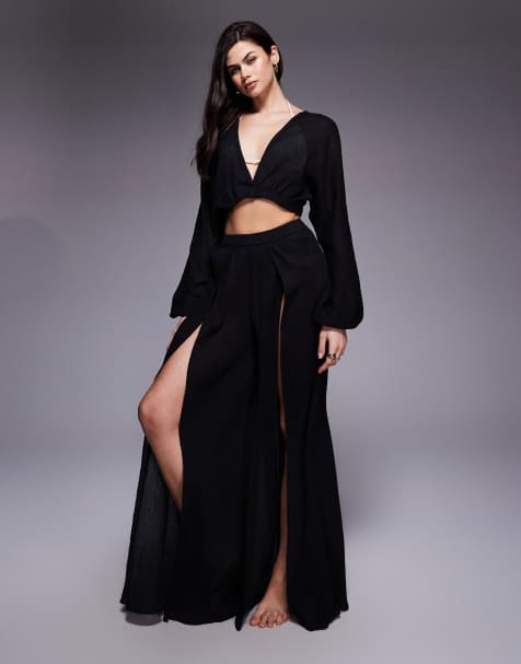 ASOS DESIGN Kiki beach split front trouser in black - view 1