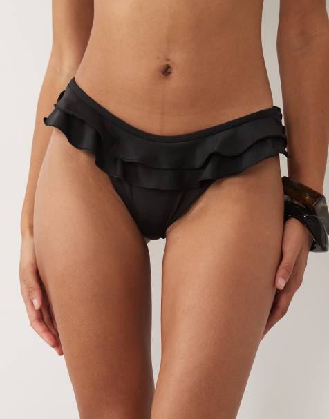 ASOS DESIGN Kiki dół bikini z falbanką czarny - view 1