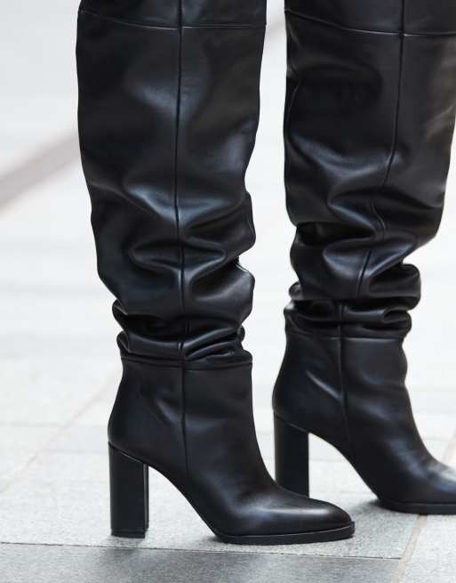 Black leather over the knee heeled boots best sale