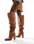 [ASOS DESIGN] ASOS DESIGN Kiki premium heeled leather over the knee boots in tan-Brown 37 Tan leather