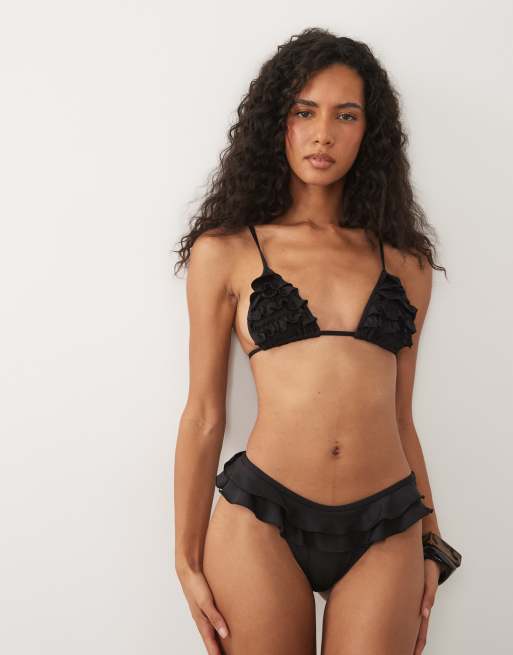 ASOS DESIGN - Kiki - Slip bikini nero con volant, 2 di 4
