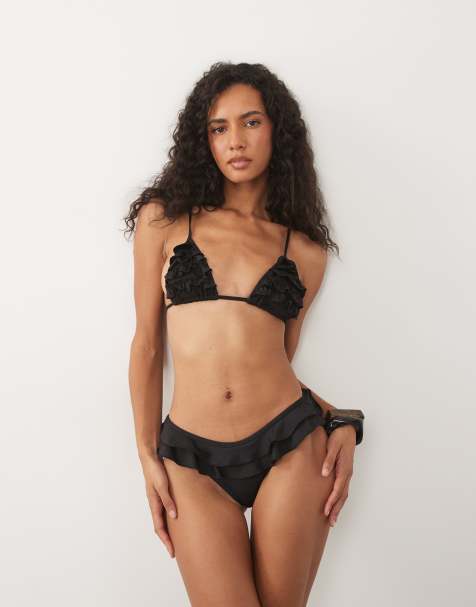 ASOS DESIGN – Kiki – Svart bikini med volang - view 1