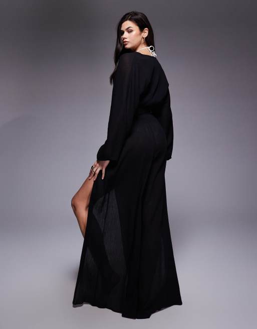 ASOS DESIGN – Kiki – Svarta strandbyxor med slits framtill, 3 av 5