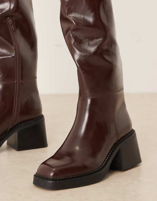 ASOS DESIGN - Kilian - Stivali sopra al ginocchio marroni con suola spessa, 3 di 4