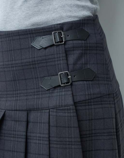 ASOS DESIGN kilt maxi de sastre con detalle de cinturón en gris, 2 de 5