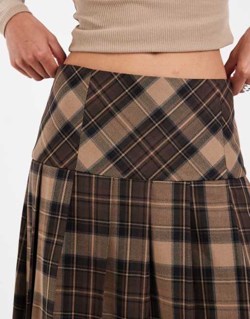 ASOS DESIGN kilt midi ajusté avec détail de boutons à carreaux marron, 4 de 5