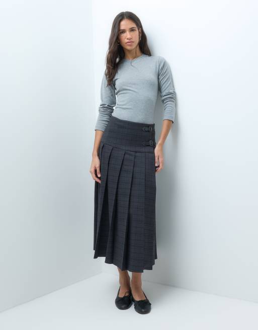 ASOS DESIGN kilt sartoriale maxi con dettaglio cintura in grigio, 1 di 5