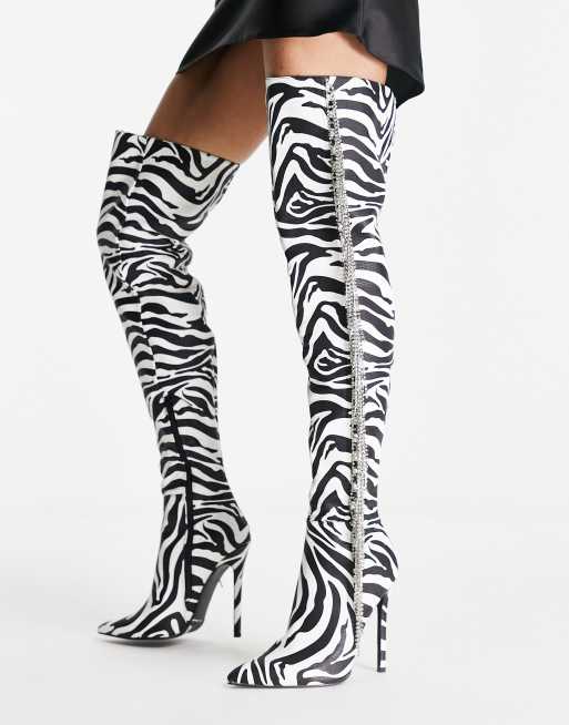 Zebra thigh outlet high boots