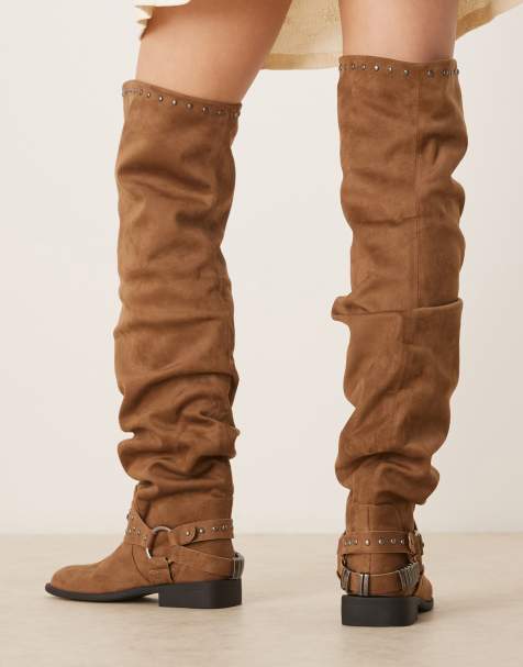 ASOS DESIGN - Kimmy - Sandfarvede overknee-støvler med sele i imiteret ruskind - view 1