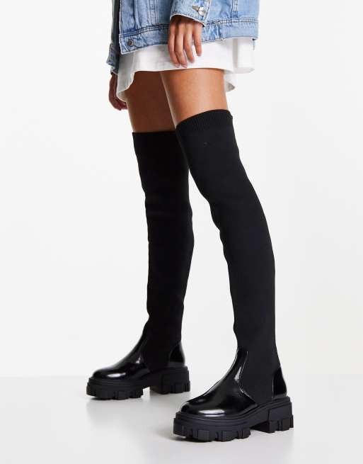 ASOS DESIGN - Kimmy - Stivali cuissard bassi neri con suola spessa, 4 di 4