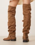 [ASOS DESIGN] ASOS DESIGN Kimmy suedette over the knee boots with harness in sand-Brown 42 SAND SUEDETTE